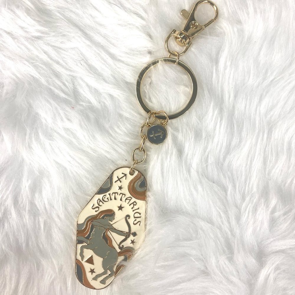 Sagittarius Zodiac Keychain with Gold Accents